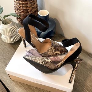 Jessica Simpson sling back snakeskin pumps